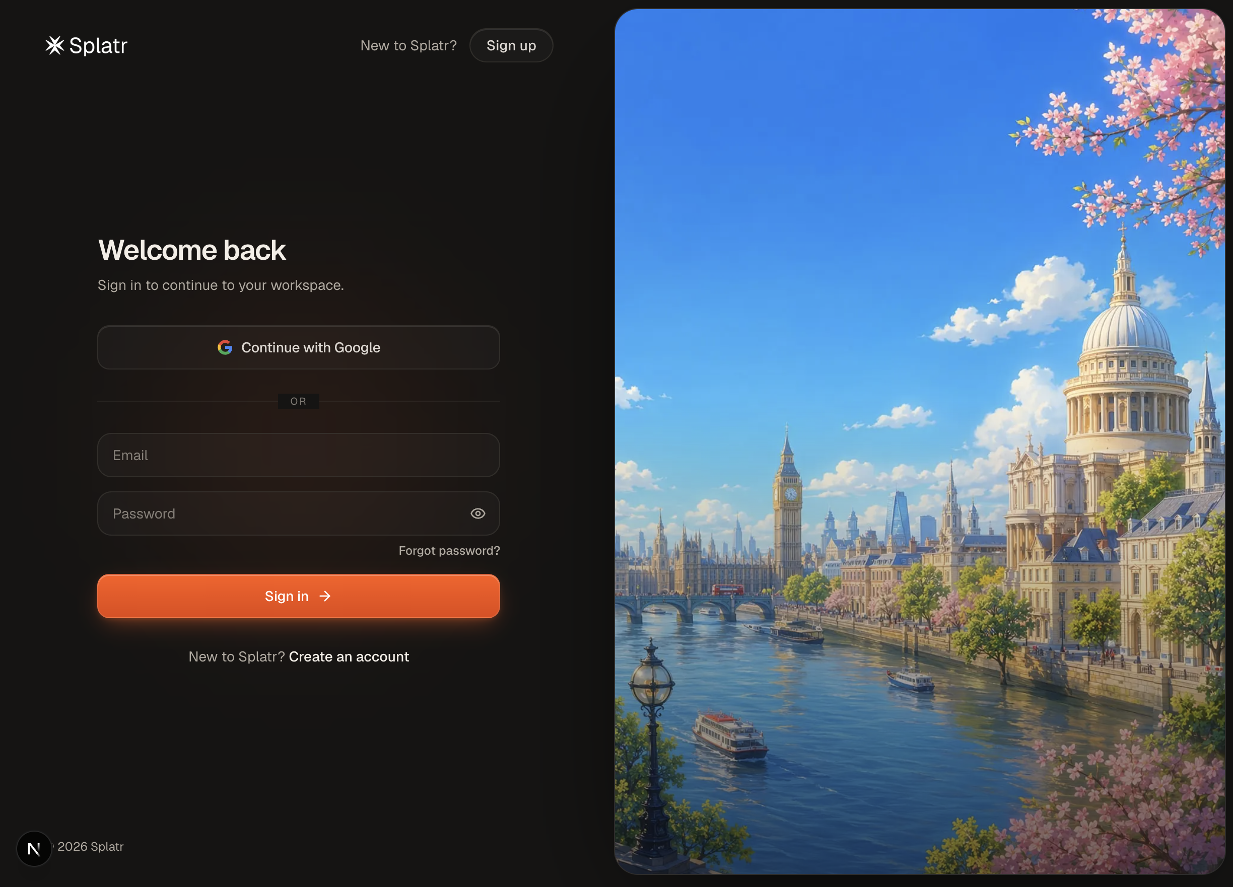 Login screen